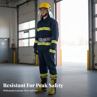 6 Pieces Heat Insulating 6 Piece Firefighter Suit Reflective Strips Retardant Firefighter Outfit Waterproof Fire Protection Clothing Breathable Material for Firefighters, Safety Trainees, Firefighting, Industrial Sites