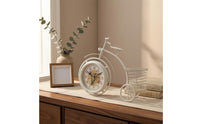 Wire Basket Cycle Clock White Table Timepiece Metal Frame Home Decor