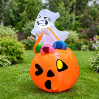 Outdoor Ghost with Pumpkin Lighted Halloween Inflatable Giant Halloween Ghost Funny for Lawn