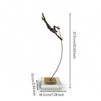 Human Figure Sculpture Gold-Tone Sculpture with Metal Stand Decorative Athletic Pose Statue for Living Room, Bookshelf