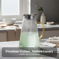 Large Capacity Glass Water Pitcher Leak-Proof-Spill-Proof-Resistant Spout Borosilicate Glass Carafe Stovetop Safe for Families, Party Hosts