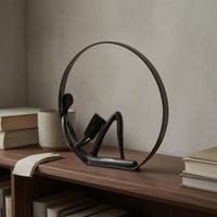 Reading Figure Sculpture Minimalist Metal Desk Ornament Modern Style Circular Hoop Sculpture