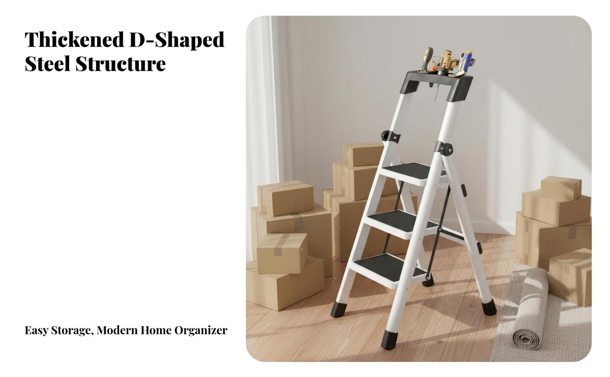 Foldable Folding Step Stool Space Saving Portable V-Shaped Ladder Non-Slip Feet V-Shaped Step Ladder Sturdy Construction for Homeowners, DIY Enthusiasts, Indoor, Kitchen, Garage, Office