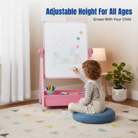 Kids' Double-Sided Writing Board, Adjustable Height, Alloy Frame, Chalk & Whiteboard, Home Learning, Foldable Storage