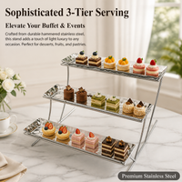Metal Rectangular High Tea Stand, 3 Tiered Serving Stand for Afternoon Tea, Hammered Finish Dessert Display