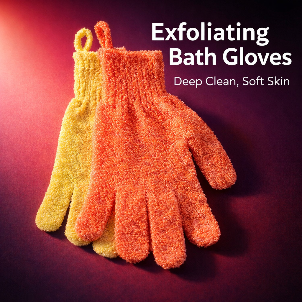 skin Exfoliating Gloves with Hanging Loop, Textured Surface Bath Glove for Women Shower, Massage Wellness Accessories