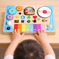 Wooden Busy Board Featuring a Piano Interactive DJ Busy Board Educational for Kids, Travel