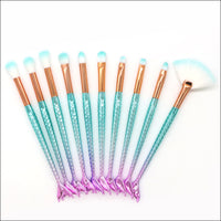 Mermaid Makeup Brush Set with Gradient Handles - Eyeshadow & Cosmetic Tools