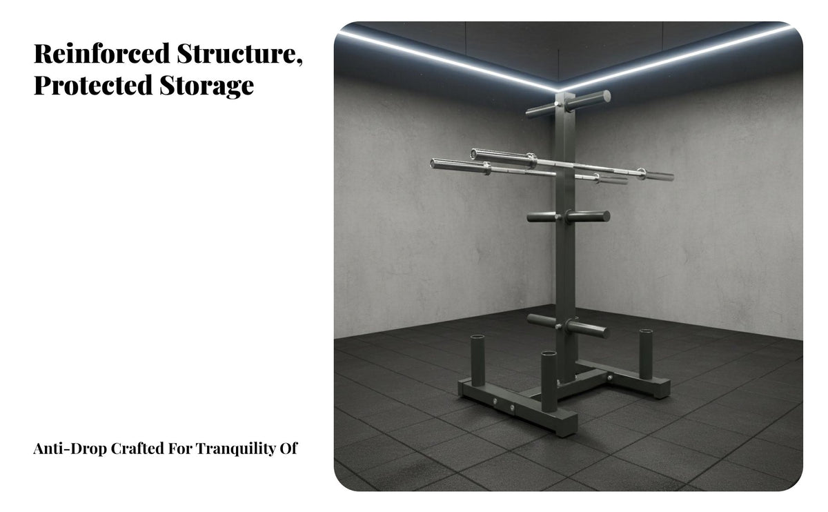 Gym Weight Storage Stand Space Saving Vertical Barbell and Plate Stand Commercial Grade Weight Disc and Bar Holder