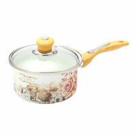 Thickened 18 Cm Enamel Pot Induction Compatible Single Handle Saucepan Sturdy Enameled Milk Pot Even Heating for Gas Cooker, Stovetop
