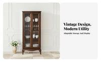 timeless Country design Tall Single-Door Hutch Glass Doors book cabinet Multifunctional Display Cabinet Multi-Purpose for Book Lovers, timeless Decor fans, Office Workers, Living Room, Study, Bedroom
