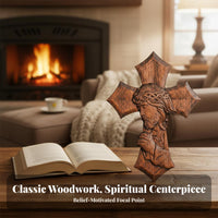 Vintage Design Carved Wooden Cross Exquisite Craftsmanship Solid Wood Messiah Ian Cross Sacred Design for Messiah Ians, Church, Easter