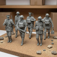 6 Pieces WW2 British Infantryman Miniatures Single-Piece Unpainted Resin Miniatures Gray WW2 British Soldiers for Miniature Display