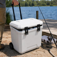 Portable 38L Insulated Cooler Box with Wheels and Handle for Fishing Camping Picnics