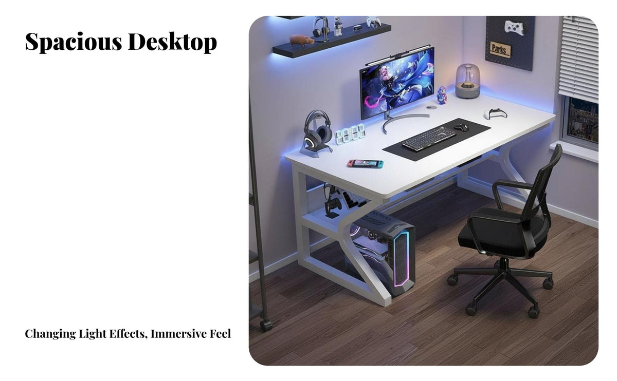Gaming Desk Modern Design Student Desk Sturdy Metal Frame PC Gaming Table for Professionals, Teenagers, Dorm Room, Small Areas, Bedroom