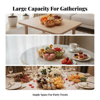 Embossed Flower-Shaped Fruit Tray Domed Lid Lidded Snack Tray Knob Handle Sectional Platter Low-Height