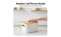 Storage Box with Bamboo Lid particleproof Organizing Basket Built-in Handles