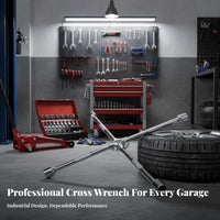 High Rotational Force 4-Way Lug Wrench Long-Lasting Steel Construction 4 Way Cross Wrench Easy Leverage