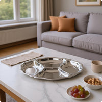 Divided Serving Plate Contoured Stainless Steel Serving Tray Rust Resistant Platter Dishware