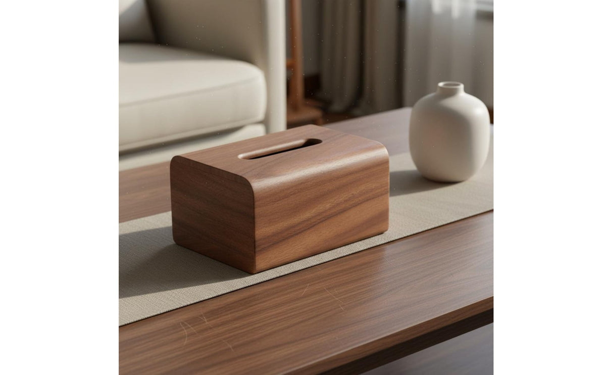 Walnut Tissue Box Cover Modern Minimalist Wood Napkin Box New Chinese Type Solid Wood Napkin Dispenser for Living Room, Tea Table, Desktop