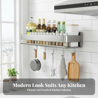 No-Drill Installation Wall-Mounted Cutlery and Seasoning Holder Multi-Functional Multifunctional Utensil Holder Space-Saving Kitchen Organizer Strong Load-Bearing for Renters, Home Cooks, Families, Apartment, Pantry, Coffee Bar, Bathroom