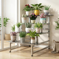 Stainless Steel Multi-Tier Plant Stand for Balcony Outdoor Garden, Integrated Floor-Standing Flower Pot Rack for Succulents and Greenery
