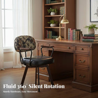 Retro Design Upholstered Vanity Chair Curved rearrest Upholstered Shell Chair with casters Mobile Casters rotating Armchair Plush Comfort for Students, Office Workers, Teens, dressing area, Bedroom, Dormitory