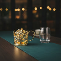 Decorative Metal Cup Holder Openwork Cup Holder with Handle Floral Lightweight for Hosts, Table Setting, Tea Service