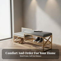 Minimalist Aesthetic Padded Shoe Rack with Seat Multi-Functional Design Upholstered Shoe Rack with Backrest Sturdy Frame Entryway Bench High Load Capacity for Families, Apartment Dwellers, Homeowners, Hallway, Mudroom, Bedroom, Closet