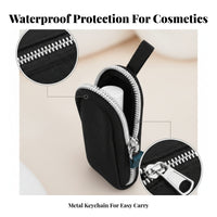 Textured Material Black Zip Pouch Metal Loop Zippered Storage Pouch Rounded Rectangular Zipper Bag Compact