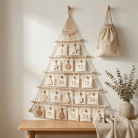 Bohemian Boho Christmas Tree Wall Hanging Handmade Macrame Christmas Tree Reusable Cloth Advent Calendar with Pockets Woven for Families, Apartments, Classrooms