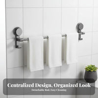 Drillno-Drill Suction Cup Double Towel Bar Quick Installation Bathroom Fixture Includes Hooks Wall Organizer for Renters, Homeowners, Students, Restroom, Kitchen, Laundry Room