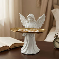 Angel Statue with Tray Tabletop Angel Sculpture with Tray Carved Decor for Entryway