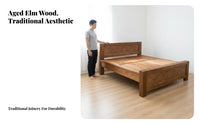Chinese Design Foundation Bed Traditional Joinery Solid Wood Double Bed Hand Polished Bedroom Furniture for Homeowners, Guesthouse, Guest Room