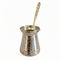 Perforated Handle Turkish Coffee Pot Flared Rim Metal Turkish Coffee Pot Tapered Body Briki Silver-Toned