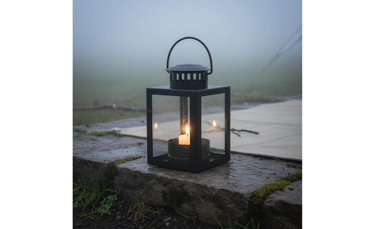 Windproof Vintage Glass Lantern Indoor & Outdoor Use Metal Tealight Lantern Wrought Iron Frame Tabletop Candle Centerpiece Portable for Patio, Camping