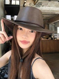 美式复古西部牛仔帽女春夏季新款户外骑马旅行遮阳防晒帽子登山帽