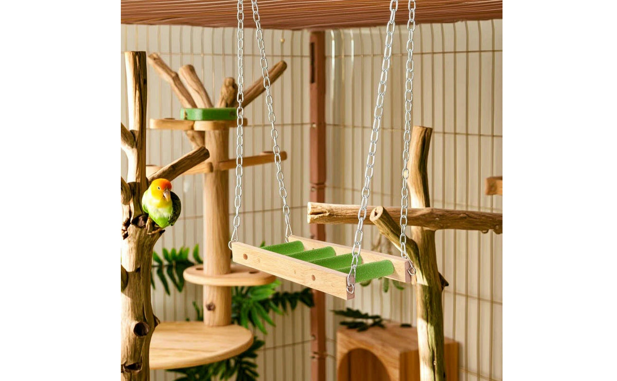 Textured Hanging Bird Ladder Natural Bird Ladder with Chains Long-Lasting Toy Sturdy for Small Birds, Parakeets, Budgies