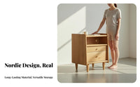 Solid Wood Nightstand Minimalist Design Japanese Design Nightstand Sturdy Narrow Bedside Cabinet for Apartment Dwellers, Homeowners, Dorm Room, Office