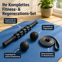 Fascia roller and fascia ball set, black rubber muscle massager, ideal for athletes and trigger point massage