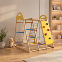 Sturdy Toddler Climbing Gym Colorful Wooden Climbing Frame Handholds Indoor Adventure Gym Playset Movement Skill Development