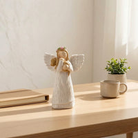 Angel Statue with Dog Hand-Painted Decor Compact for Bedside Table