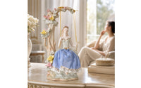 Girl on Swing Figurine Handmade Figurine with Flower Tree Glazed for Vanity