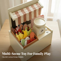 Wooden Market Stall Toy Includes Register Kids Grocery Store Playset Role-Playing Fun Wooden Market Stand Playset for Preschool, Daycare, Nursery