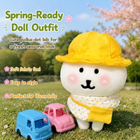 Dolls Clothes for 10cm Plush Dolls, 3-Piece Polka Dot Outfit Set with Hat, Bib & Bag, Soft Toy Clothing Set