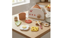 Wooden Pretend Breakfast Appliance Printed Symbols Toy Breakfast Set Smooth Painted Wooden Toy