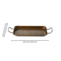 Brass serving Tray with Handles Decorative Engraved Brass Tray Gold-Toned for Vanity