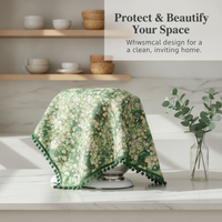Green Dust Cover for Small Appliances, Printers, Coffee Machines, and Tables with Tassel Trim