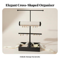 Crossbar Jewelry Stand Multi-Functional Crossbar Jewelry Tree with Tray Necklace Earring Bracelet Holder Space-Saving for Closet
