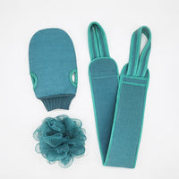 Exfoliating Towel with Strap and Loofah Glove Set for Shower, two-Sided Textured Surface Body Scrubber for Adults (3 Pieces)